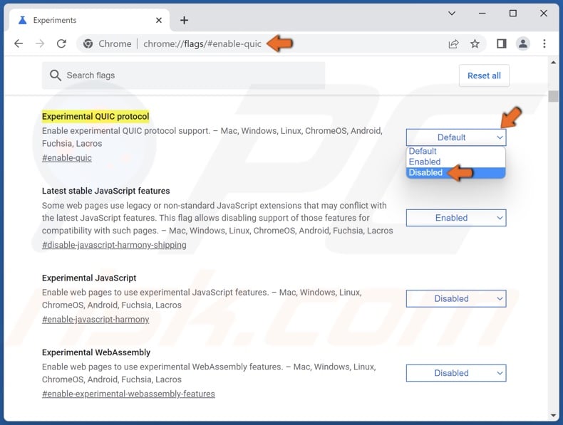 Type in chrome://flags/#enable-quic in the Omnibox and press Enter
