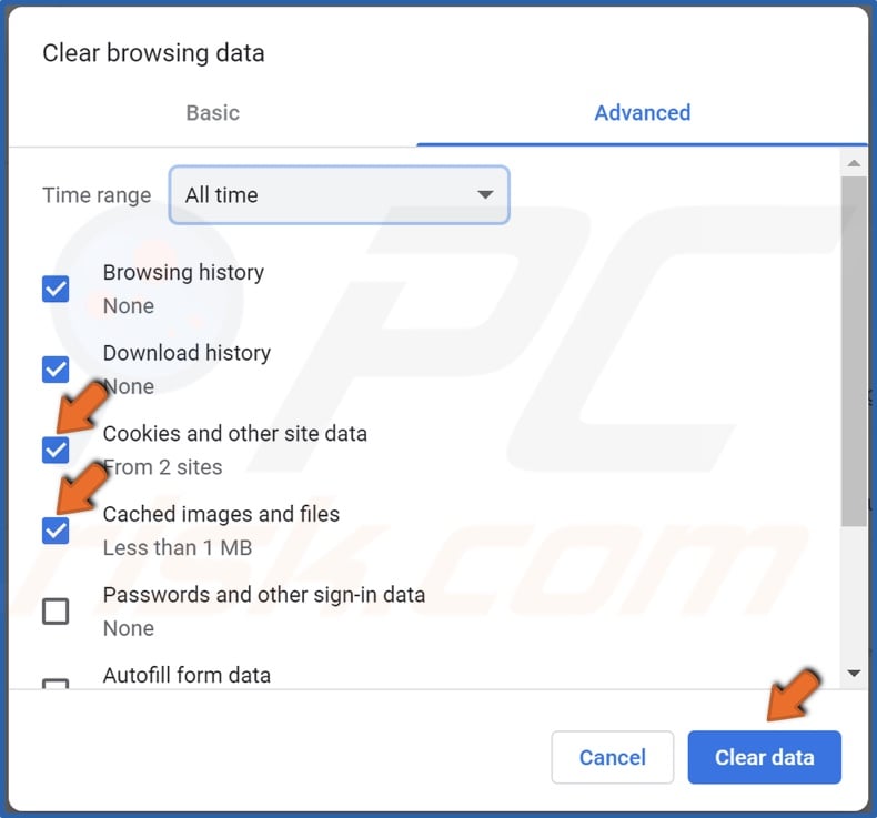 Mark Cookies and other side data and Cached images and files and click Clear data