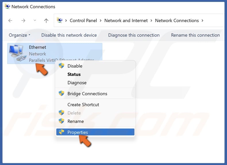 Right-click the network adapter and click Properties