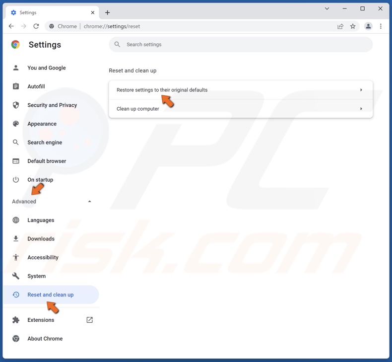 Click Restore settings to their original defaults