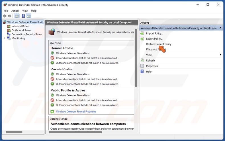 Click Restore Default Policy
