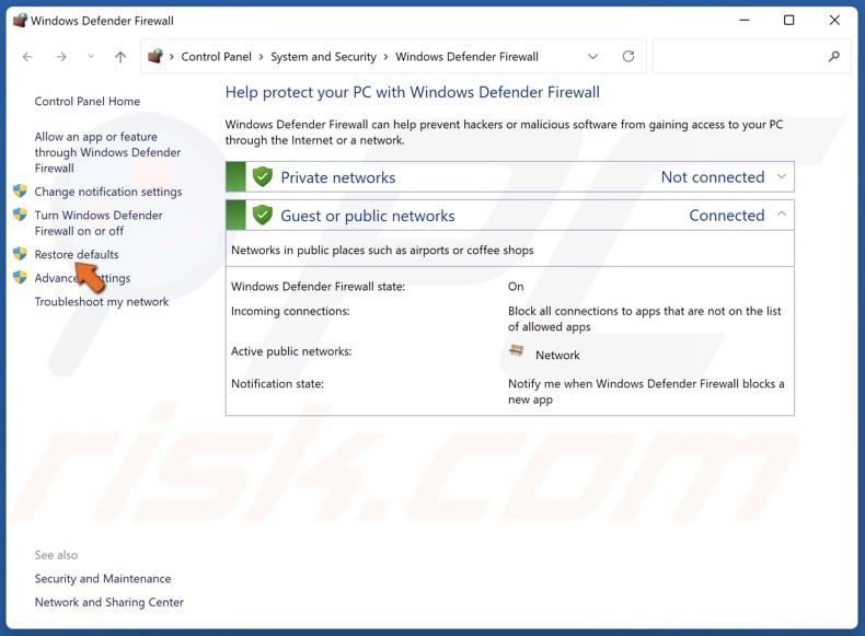 Click Restore defaults