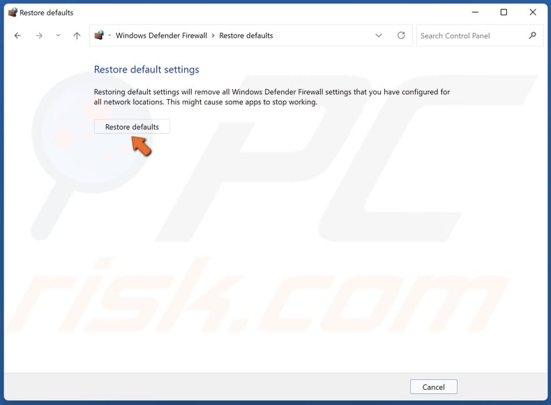 Cilck Restore defaults in the next window