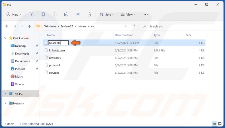 rename the hosts file to hosts.old and save the new name