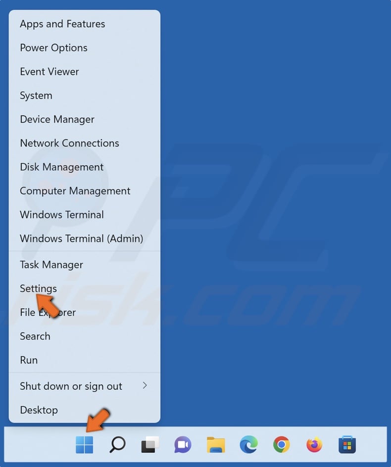 Right-click the Windows Start button and click Settings