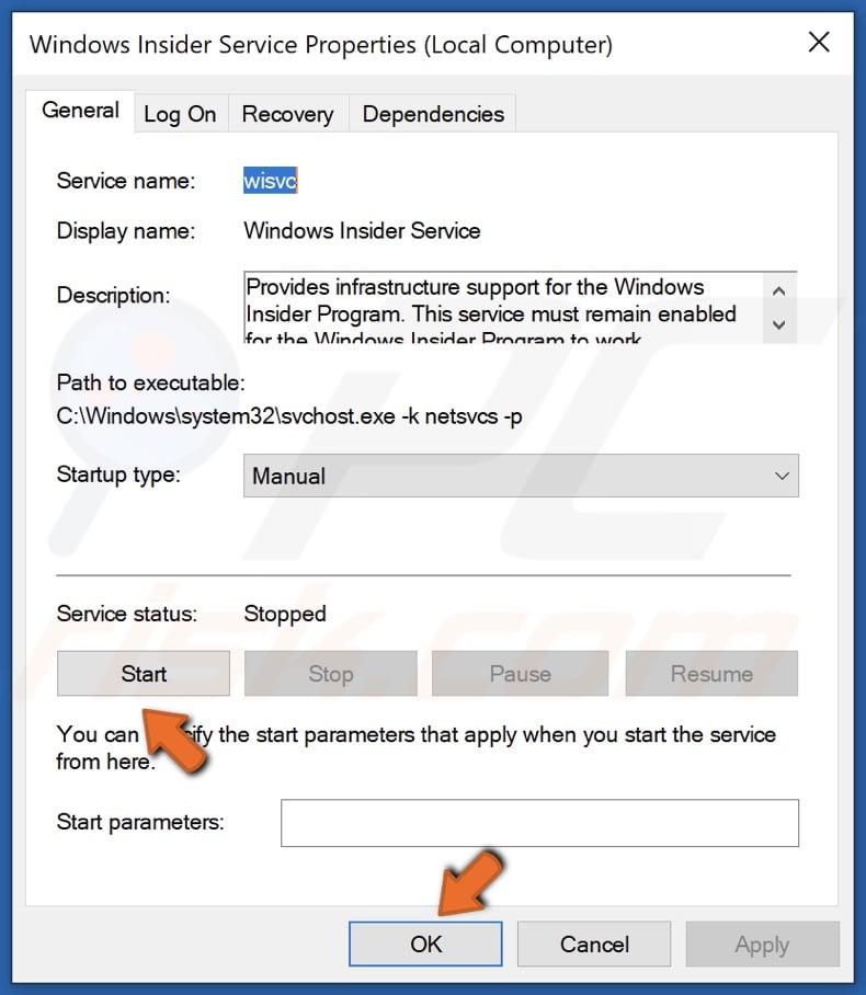 Click Start and click OK
