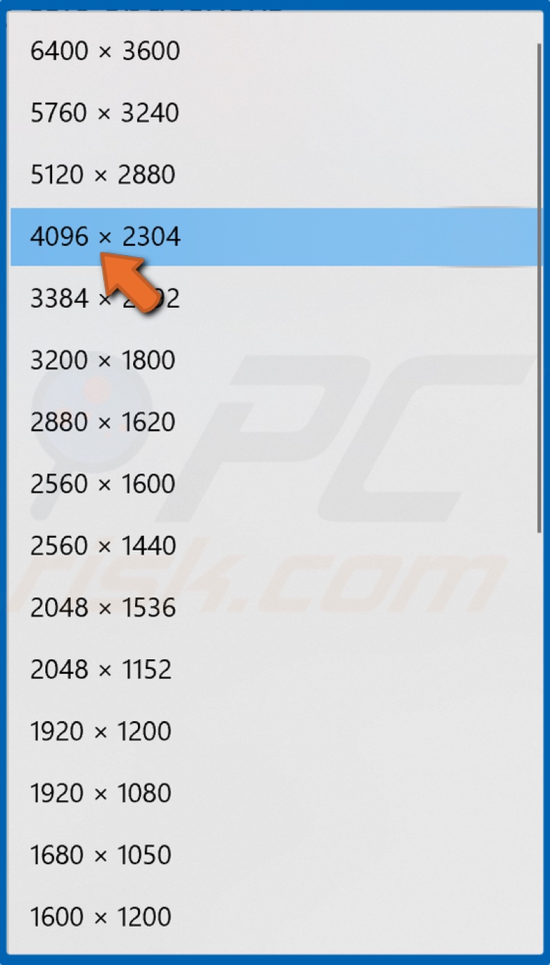 Select your preferred resolution