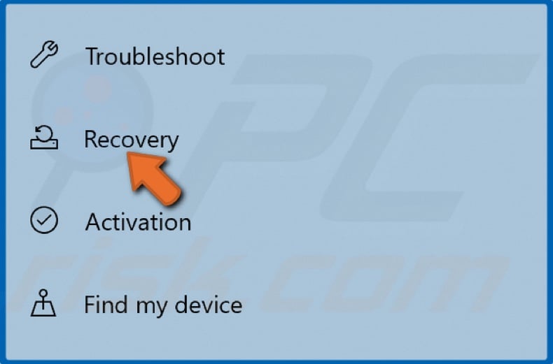 Select Recovery in the left pane