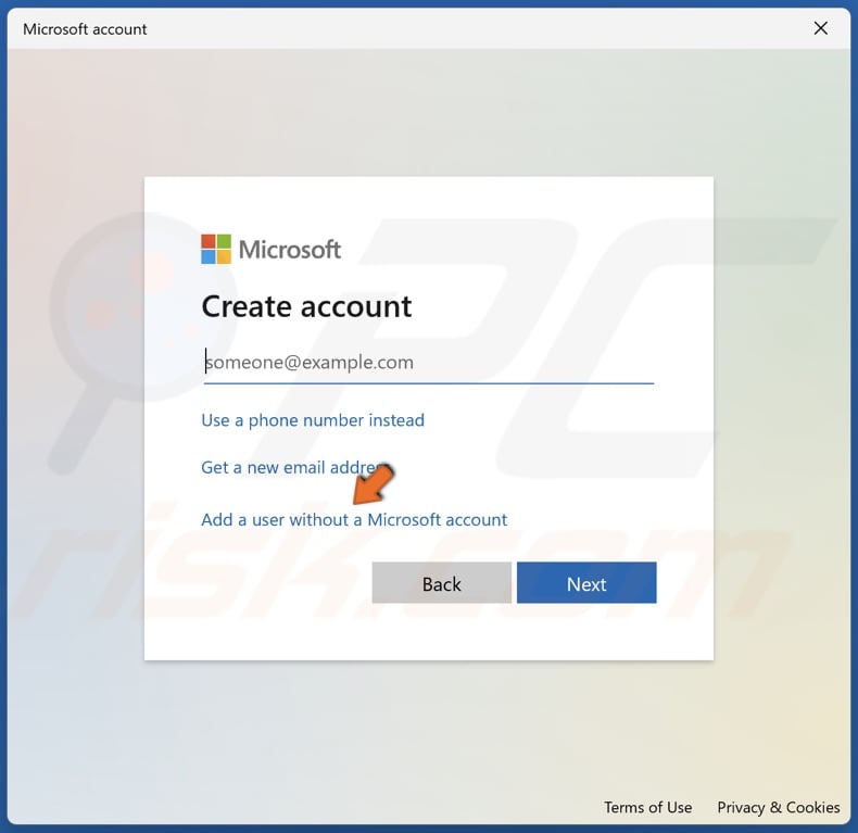 Click Add a user without a Microsoft account