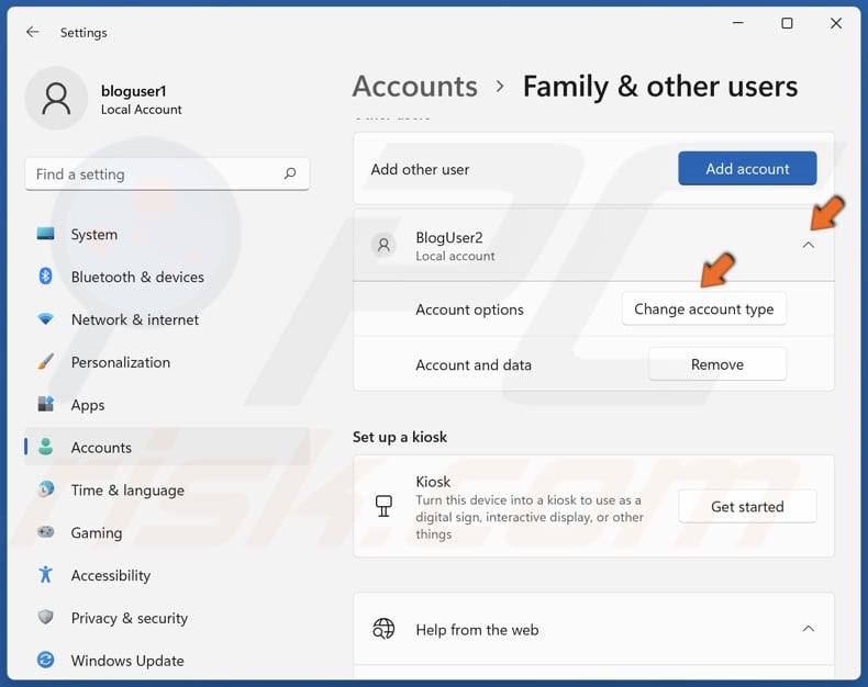 Click Change account ype