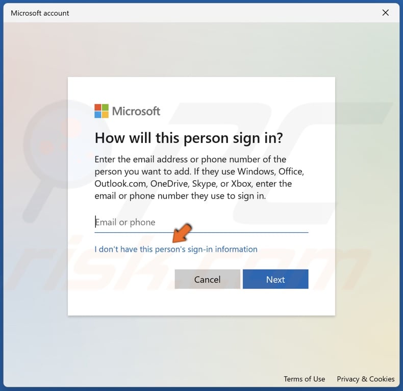 Click I don’t have this person’s sign-in information
