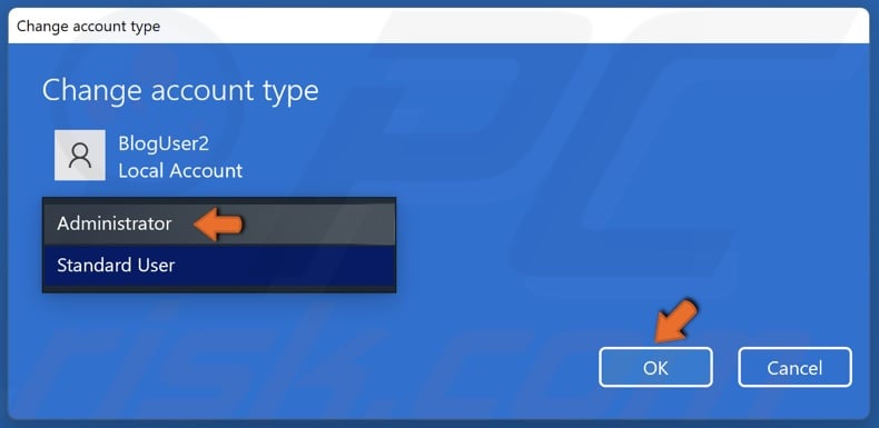 Select Administrator and click OK