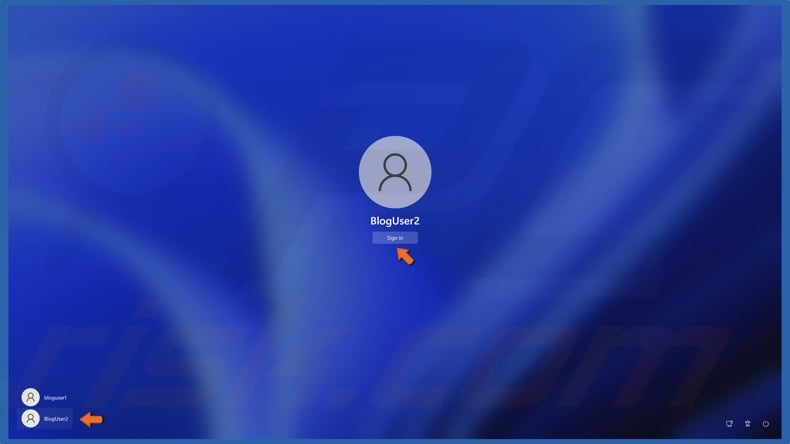 Select the new user account and click Sign in