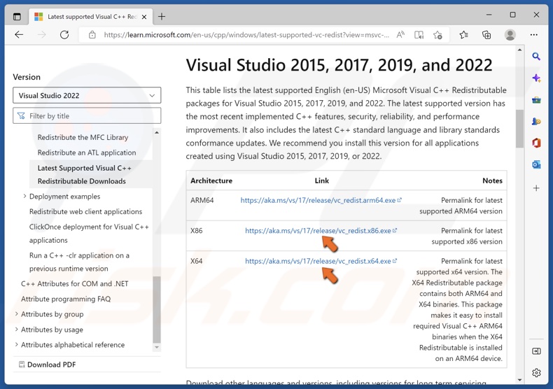 Download vc_redist.x86.exe and vc_redist.x64.exe