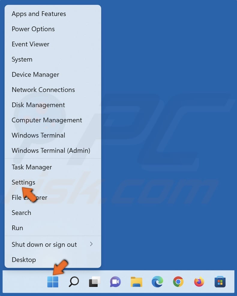 Right-click the Windows Start button and click Settings
