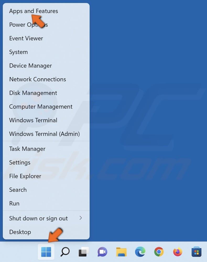Right-click Start and click Apps and Features