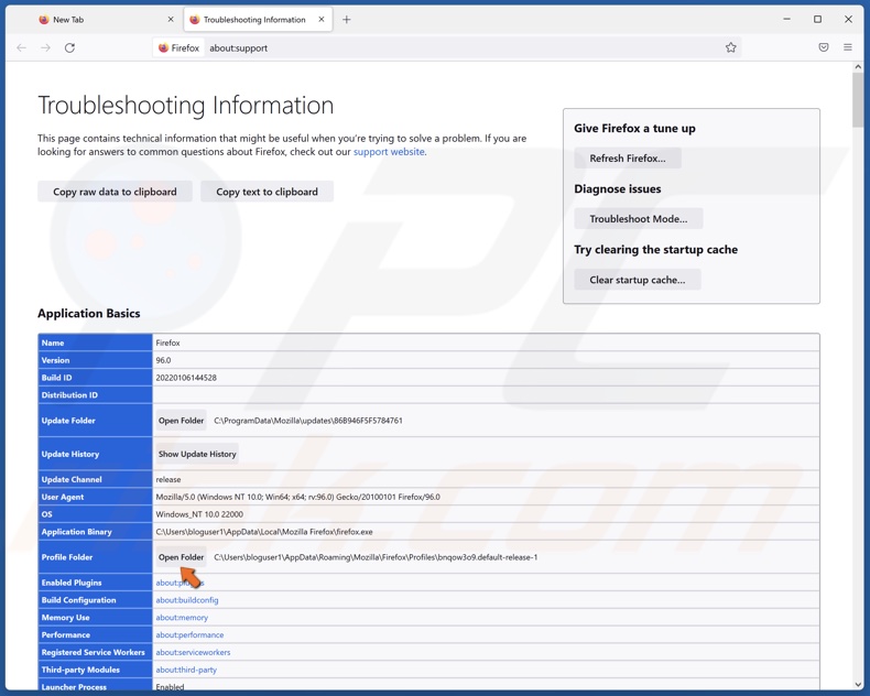 Click the Open Folder button