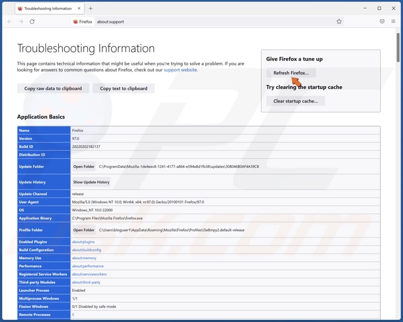 Click the Refresh Firefox button