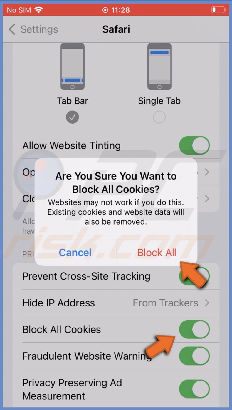 Block Safari cookies