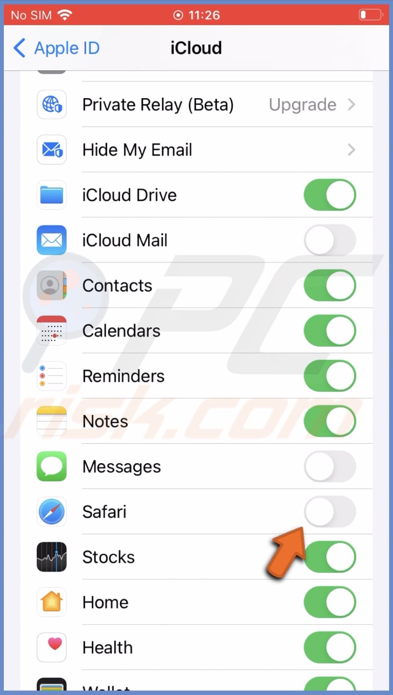 Disable Safari iCloud sync