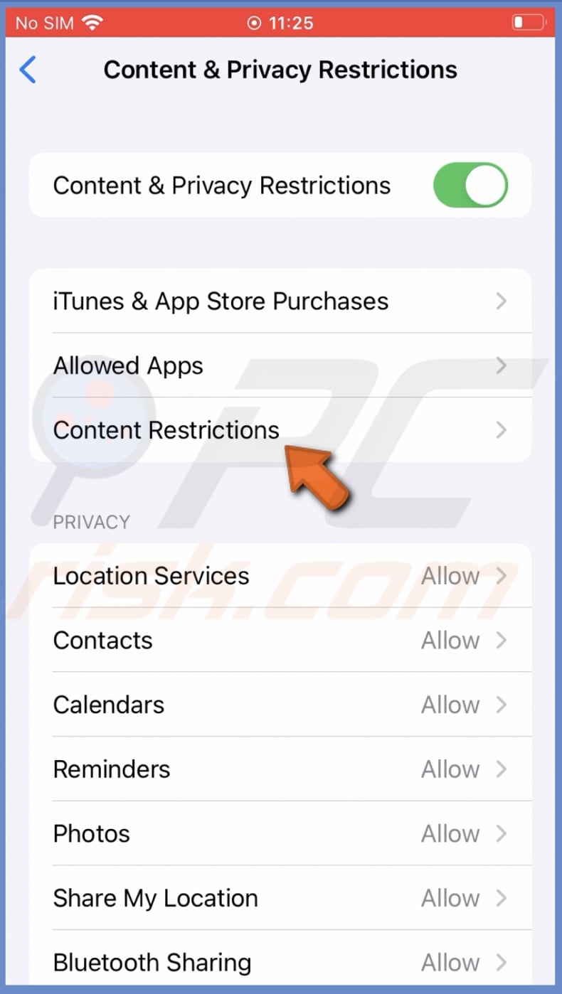 Go to Content Restrictions