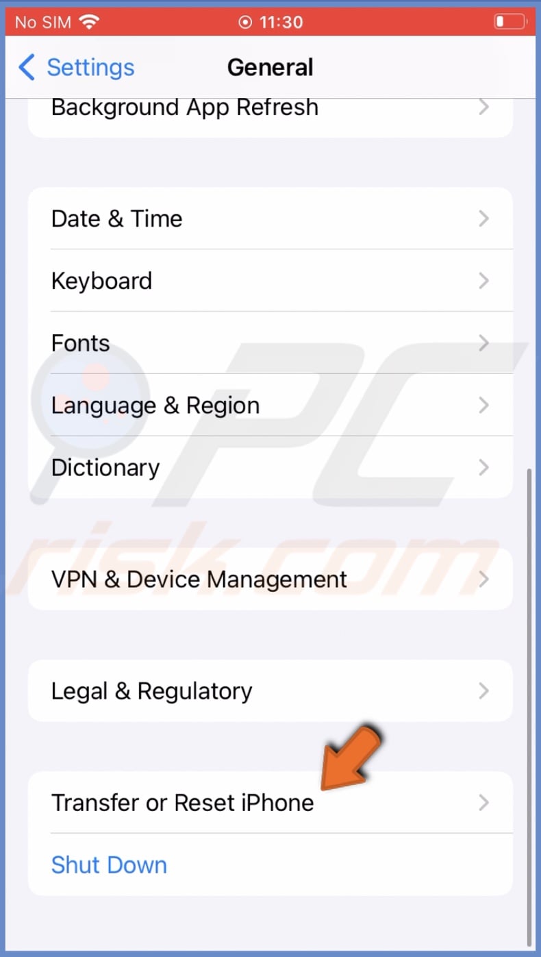 Tap on Transfer or Reset iPhone