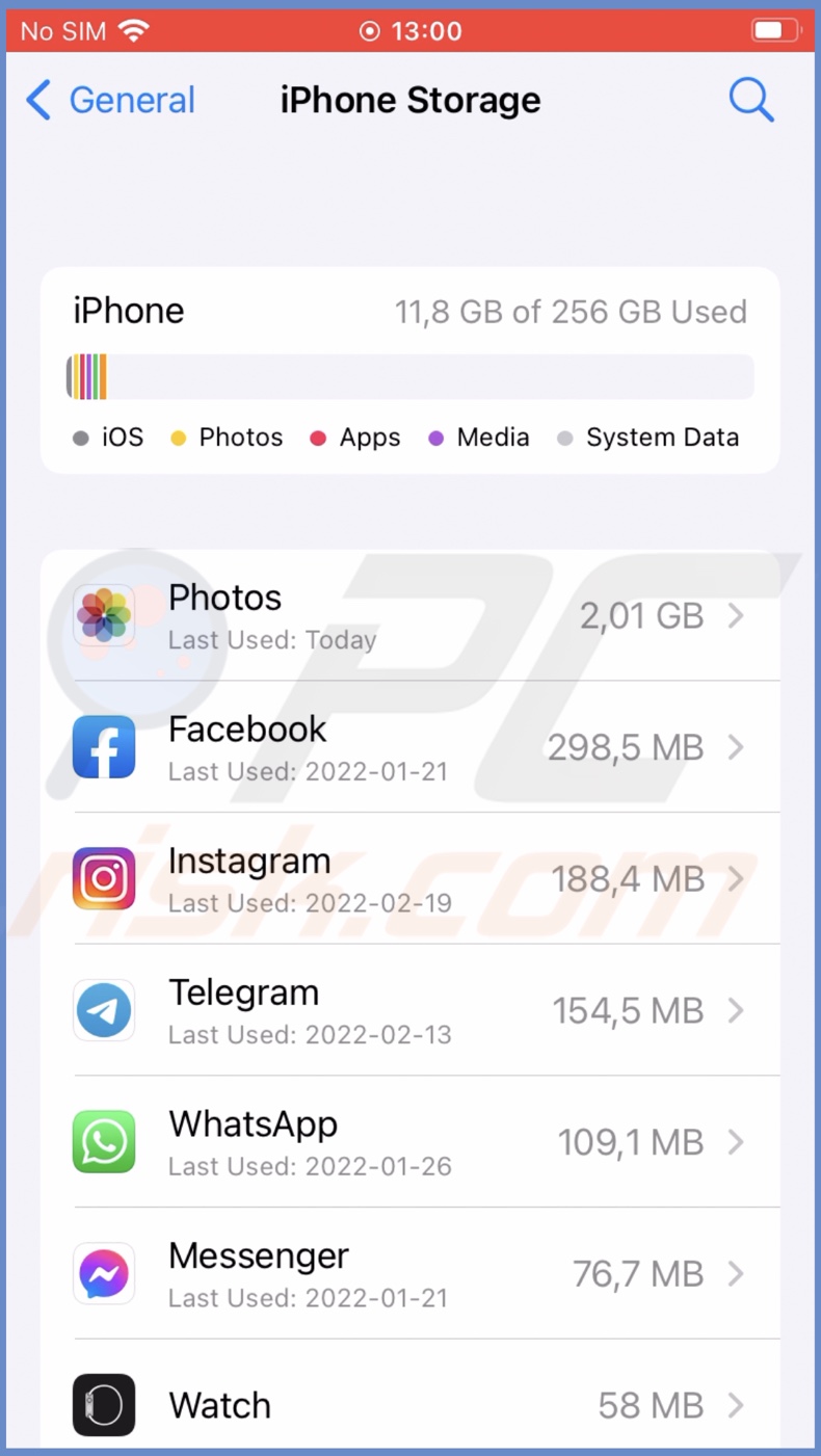 Check iPhone storage