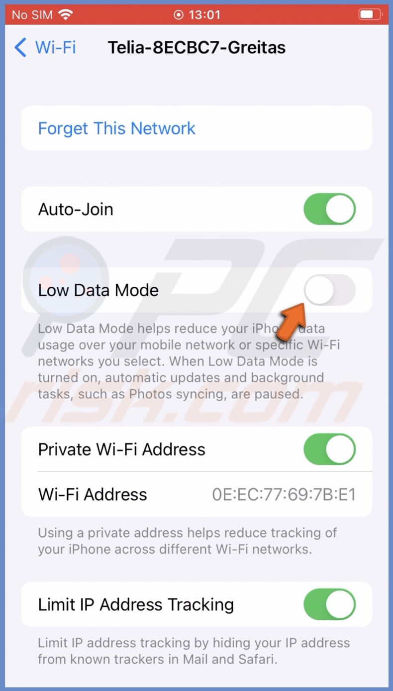 Disable Low Data Mode