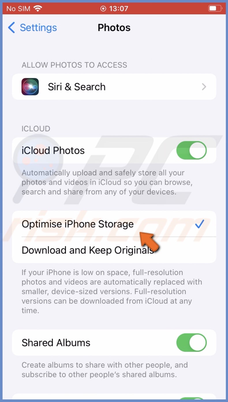 Optimise iPhone storage