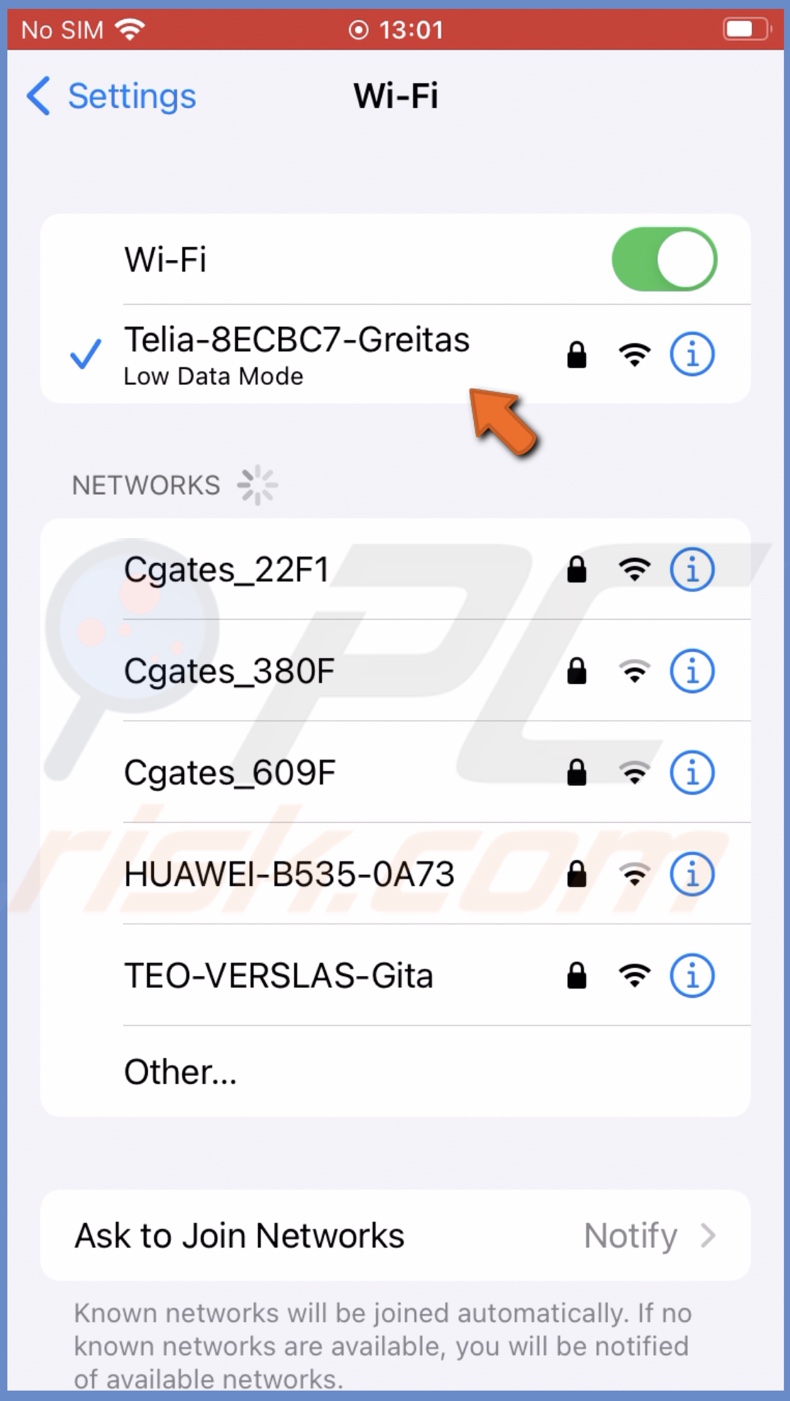 Select wifi name