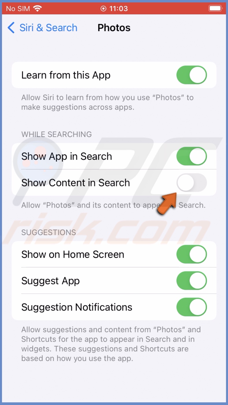 Disable Show Content in Search