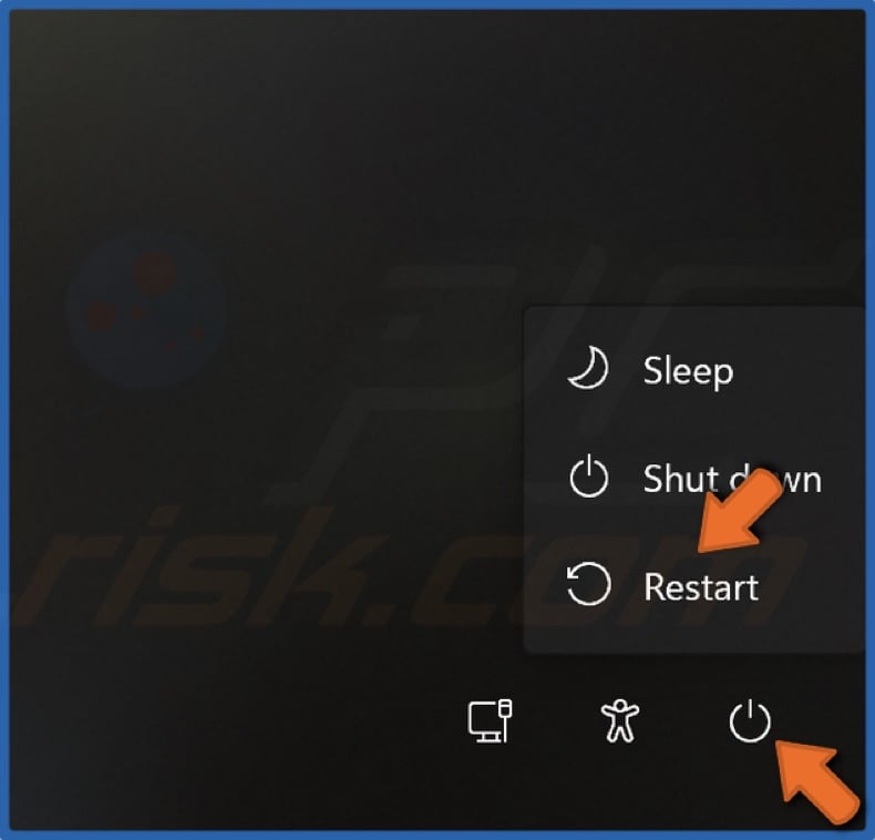 Click the Power button in the sign-in screen