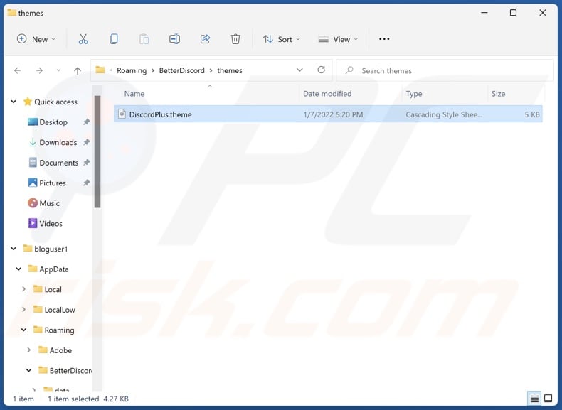 Mode the downloaded theme to the Discord themes folder