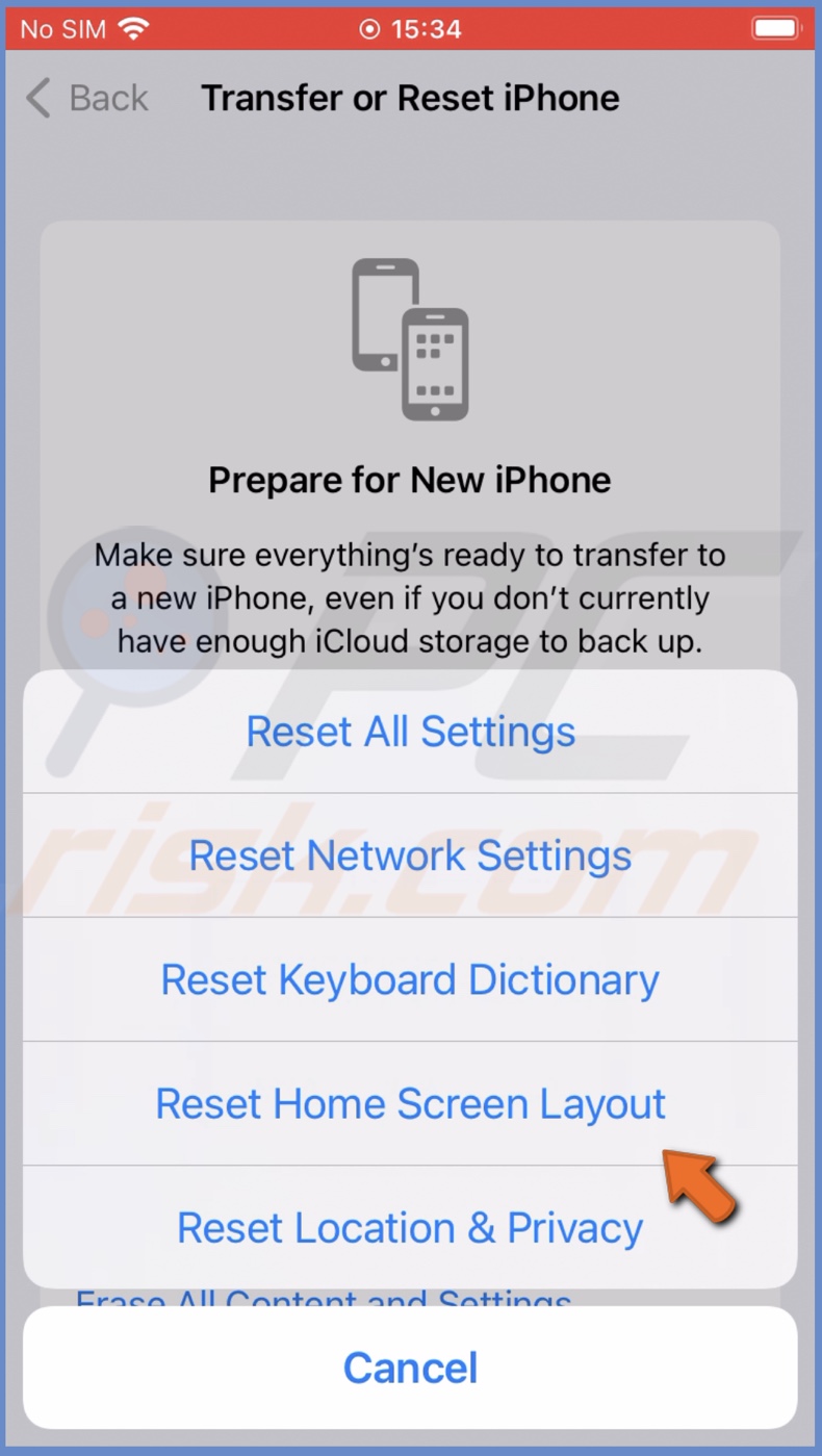 Select Reset Home Screen Layout