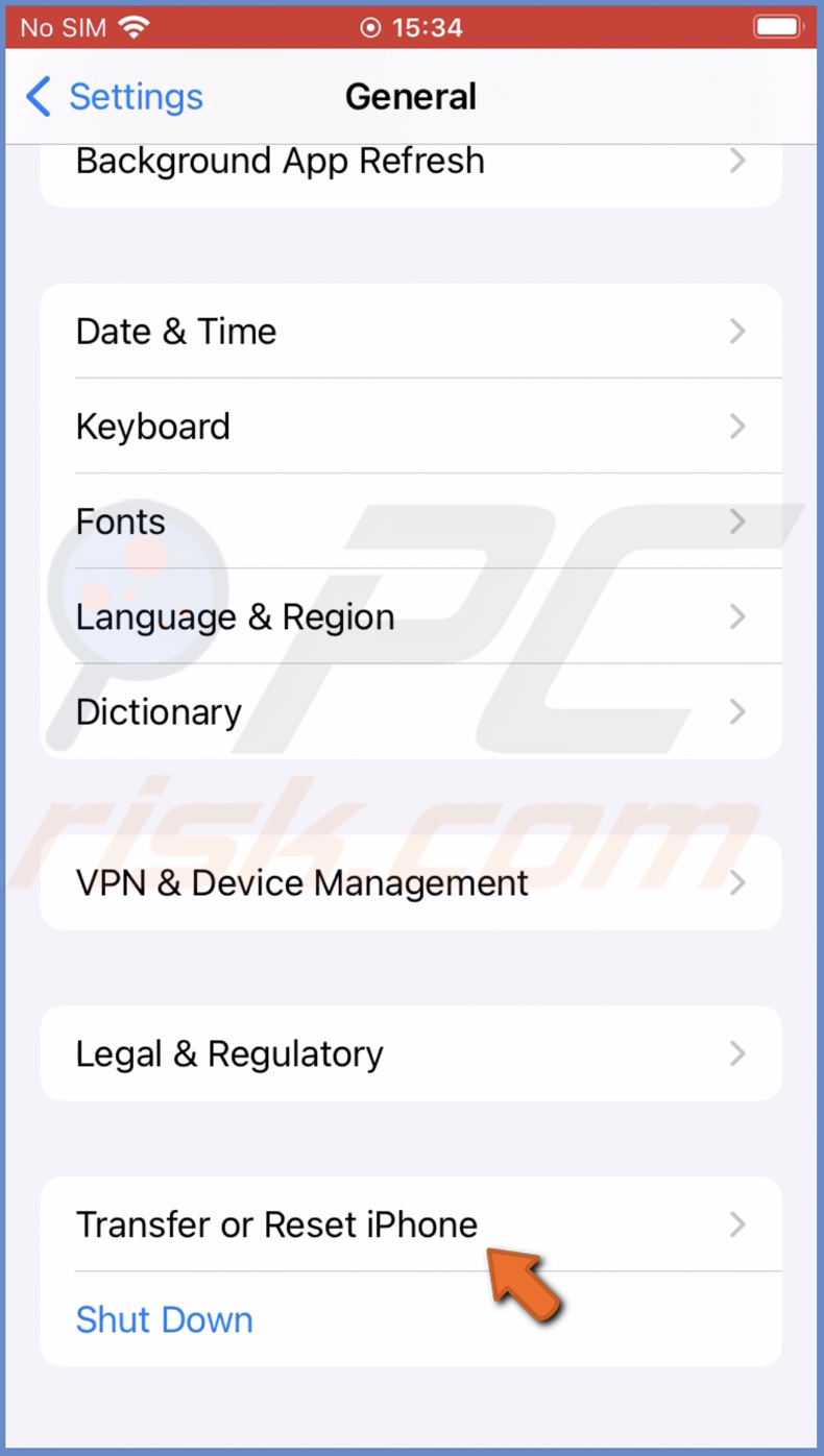 Tap on Transfer or Reset iPhone