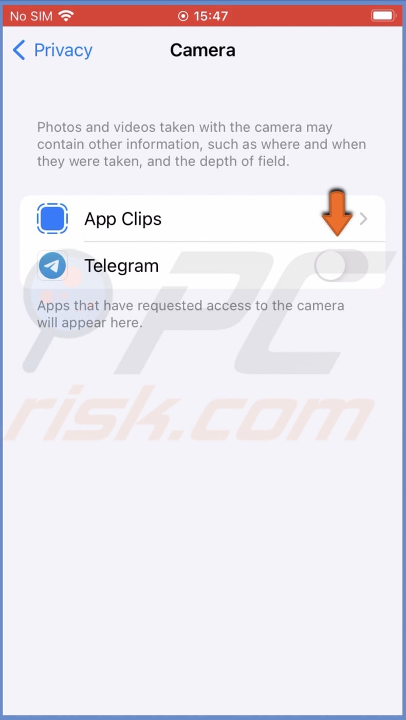 Disable app camera permission