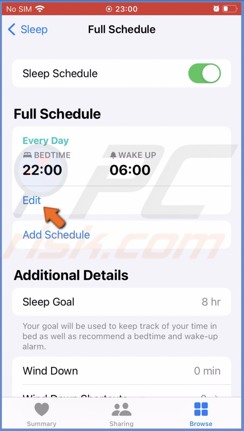 Edit sleep schedule