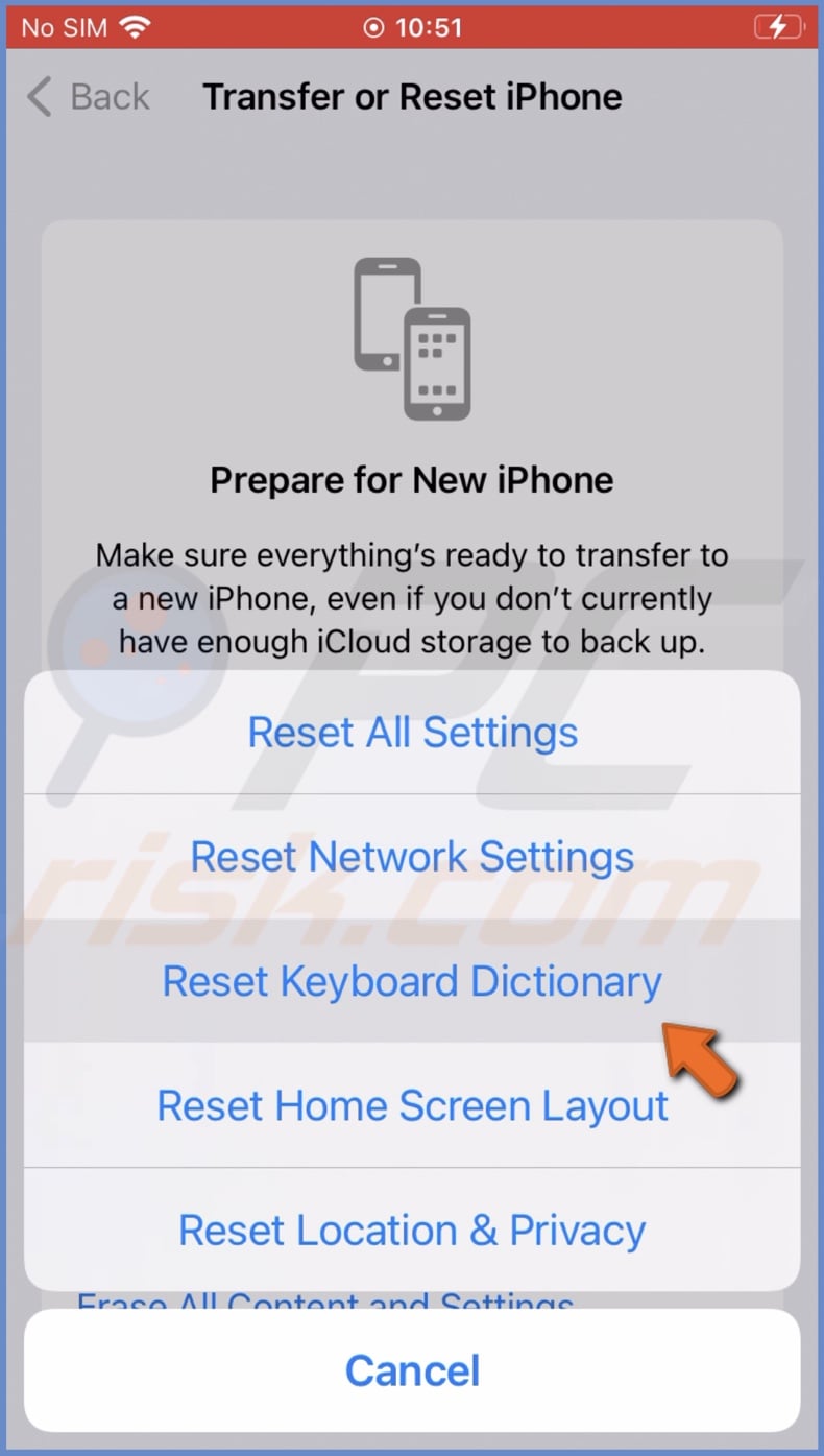 Reset Keyboard Dictionary