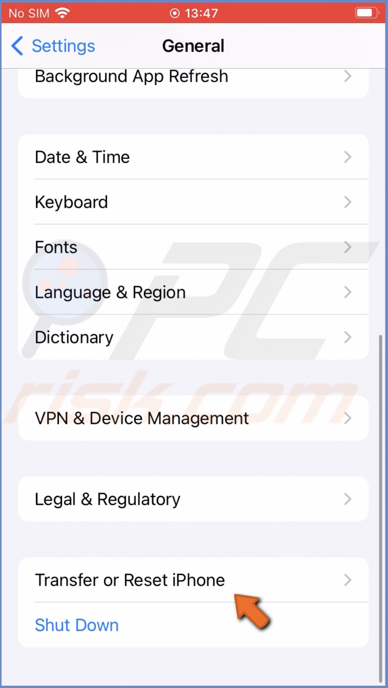 Tap on Transfer or Reset iPhone