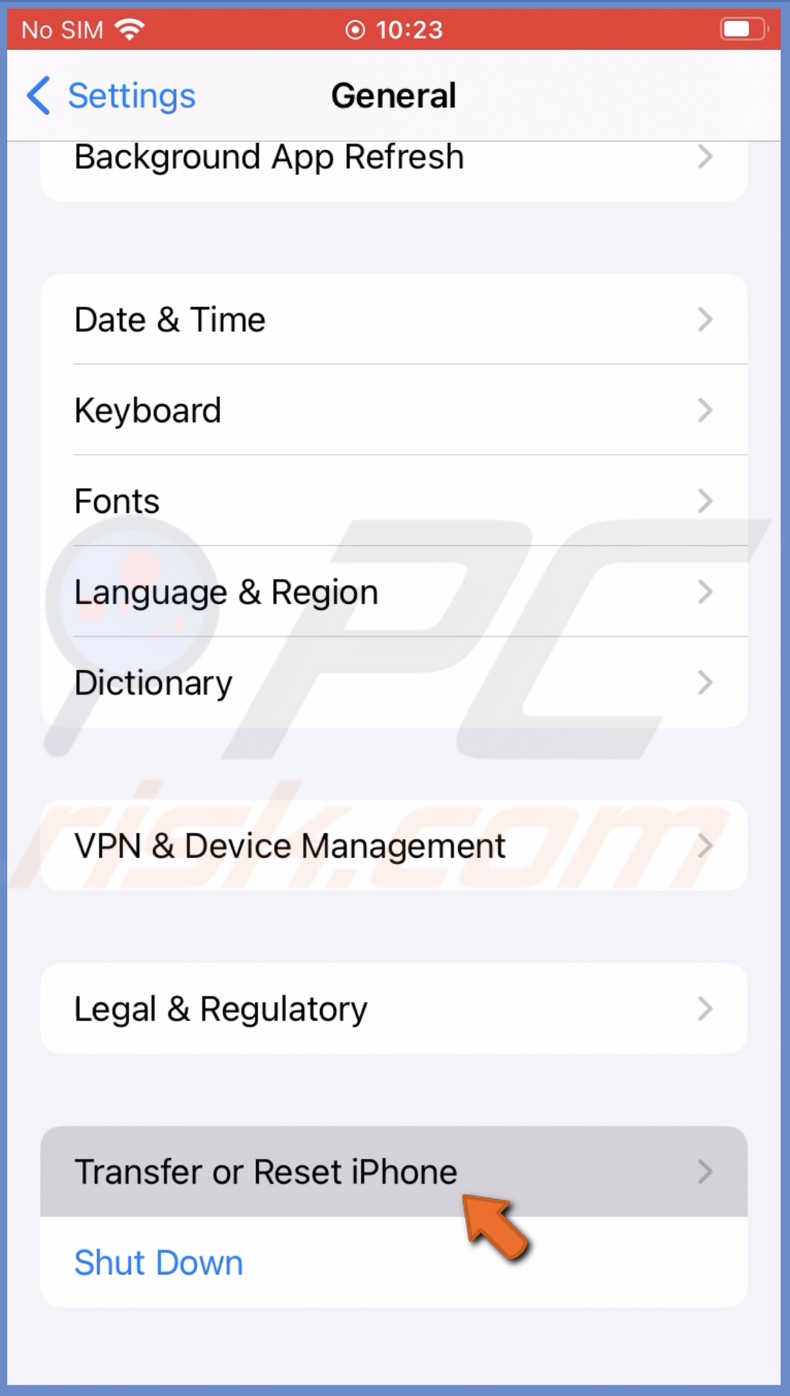 Tap on Transfer or Reset iPhone