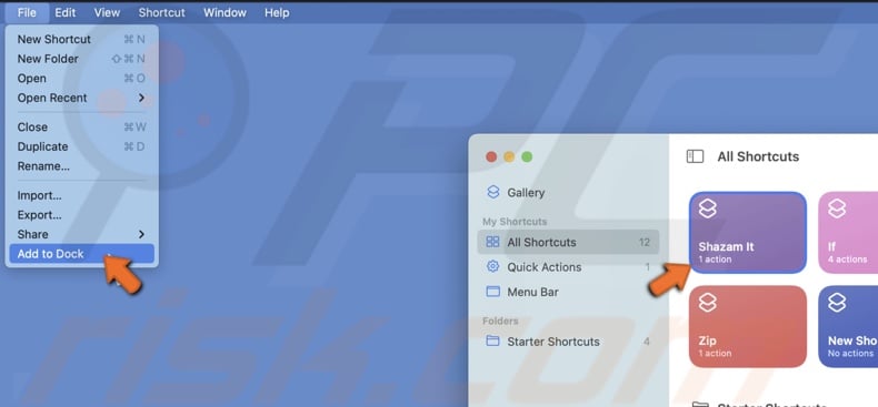 Add shortcut to Dock