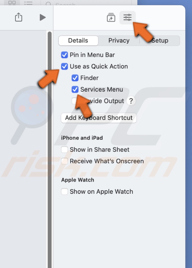 Add shortcut to services