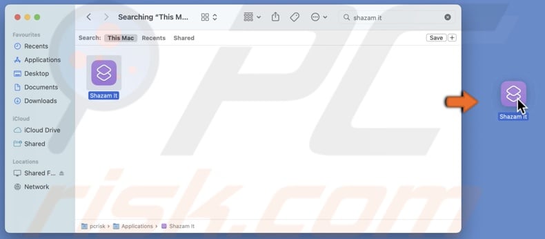 Drag shortcut to desktop