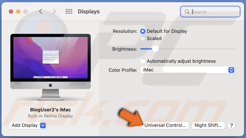 Click on Universal Control