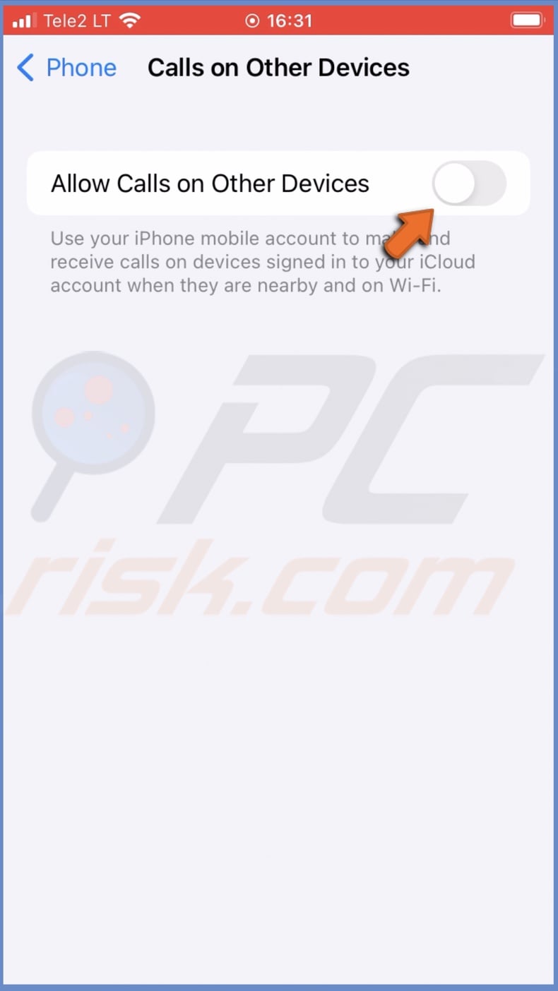Disable Allow Calls on Other Devices