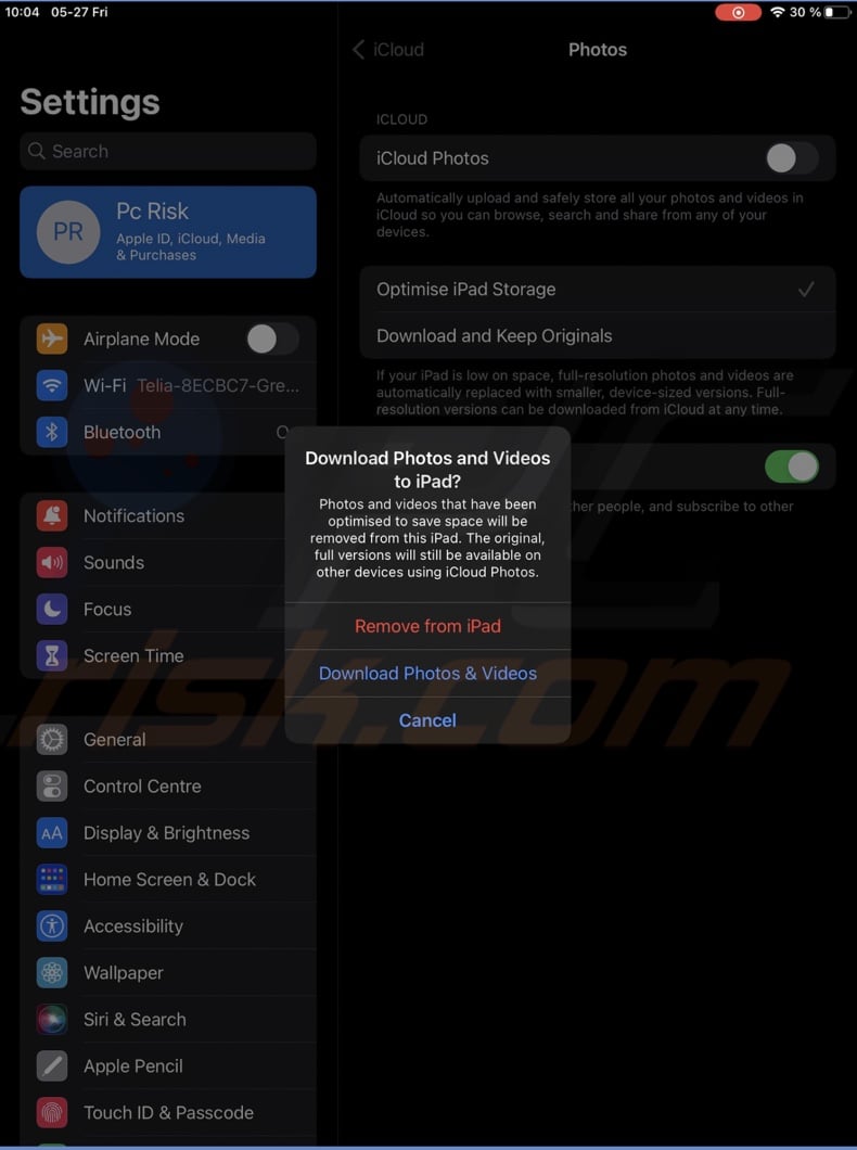 Disable iCloud Photos