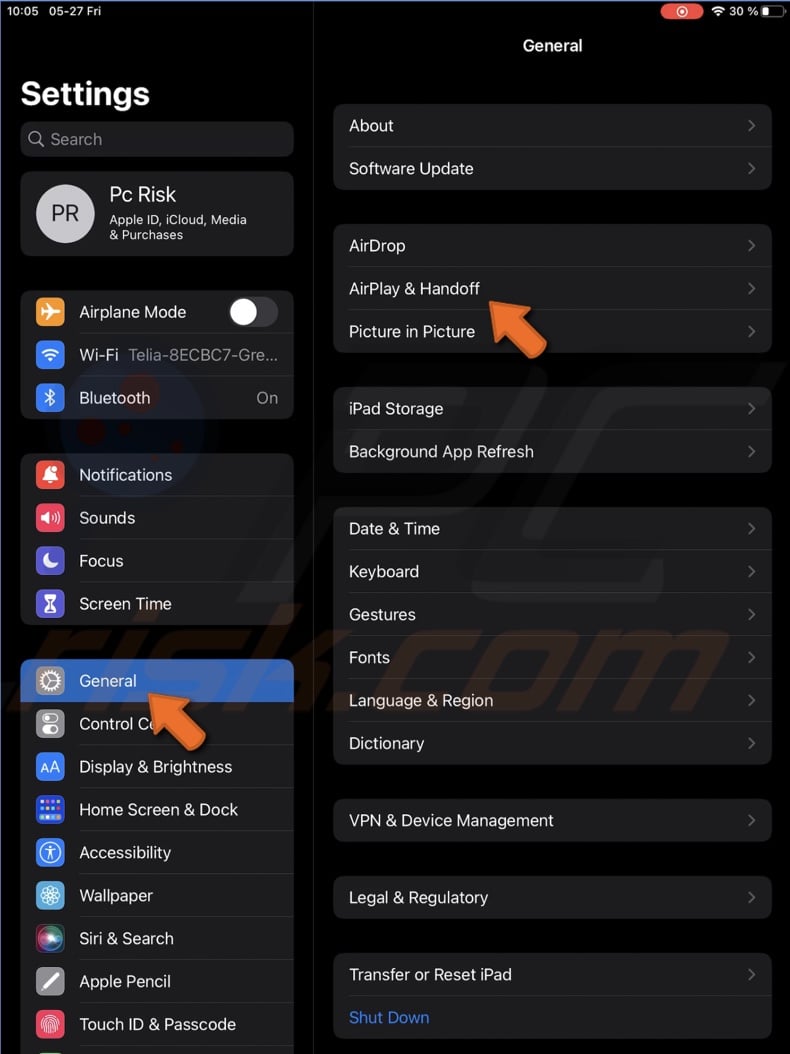 Go to AirPlay & Handoff