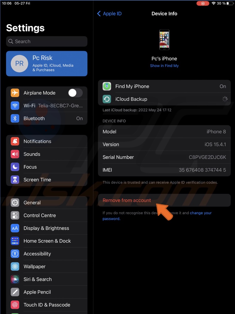 Tap on Remove from account