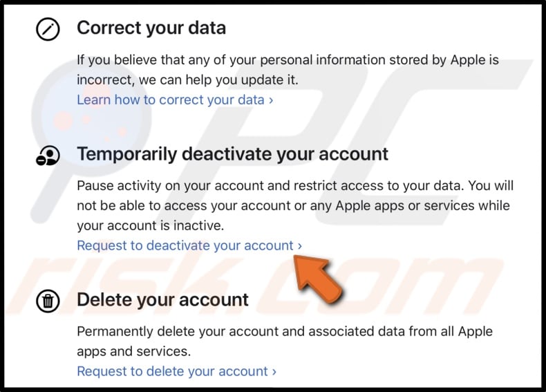 Request to deactivate account