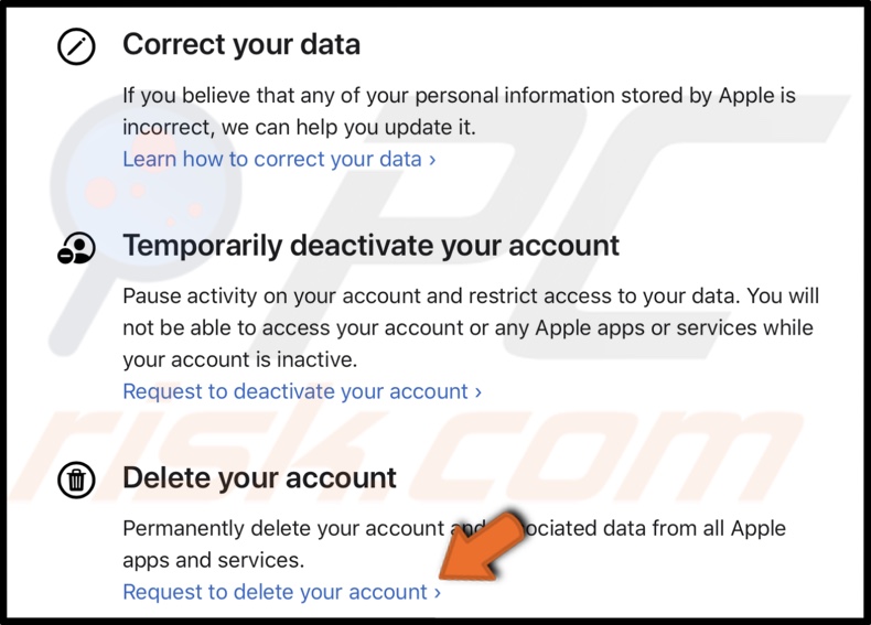 Request to delete account